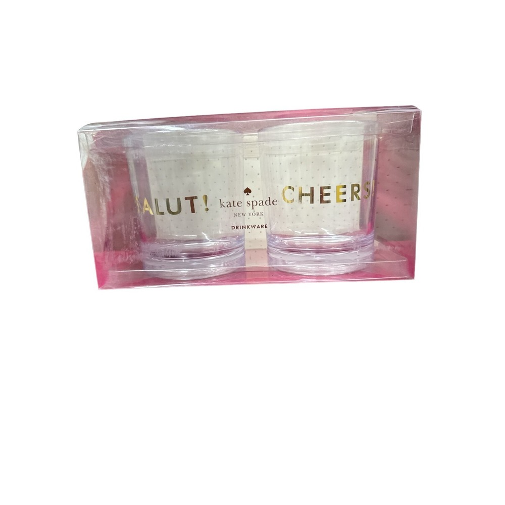 Kate Spade New York Here's to You Acrylic Drinkware Set of Two 12 oz New in Box